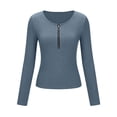 thumbnail image 4 of VEKDONE Womens Sexy Tops Long Sleeve Zipper V Neck Shirts Ribbed Knit Low Cut Tops Fall Stretch Slim Fit Shirts Solid Color Fashion Blouses Blue S, 4 of 6