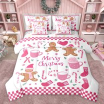 Feelyou Cute Gingerbread Man Bedding Comforter Set 7pcs, Cartoon Christmas Queen Bedding Sets, Teens Kids Women Girls Reversible Queen Sheet Sets, Breathable Home Decor