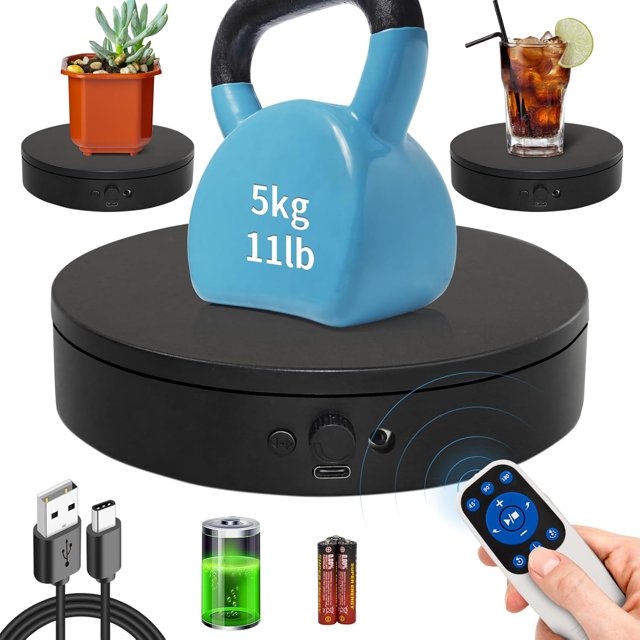 Motorized Rotating Display Stand Rotating Platform Electric Turntable for Display,Photography,3D Scanner Models,Remote Control Angle/Speed,Step/Swing/Continuous Rotation