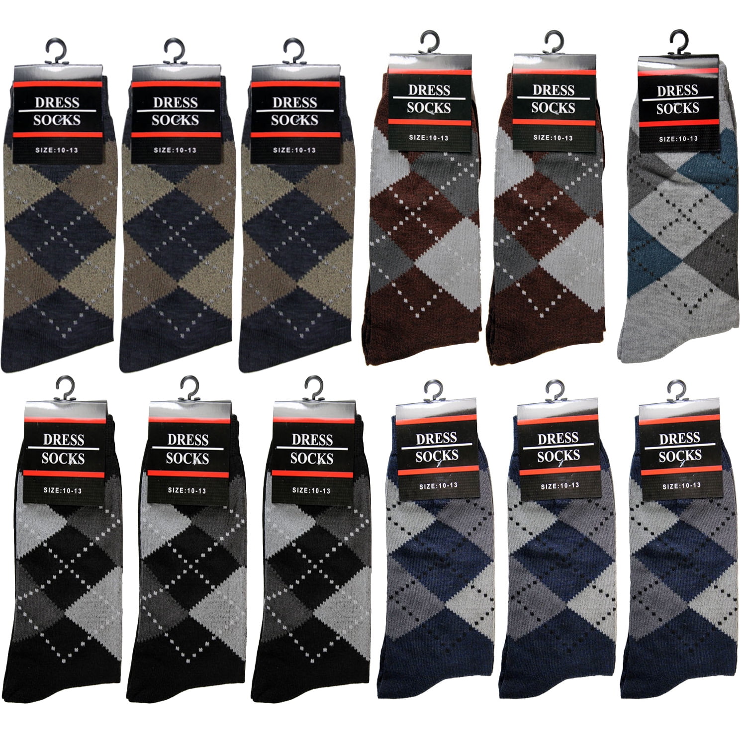 12 Pairs New Cotton Men Argyle Diamond Style Dress Socks Size 10-13 Multi Color 