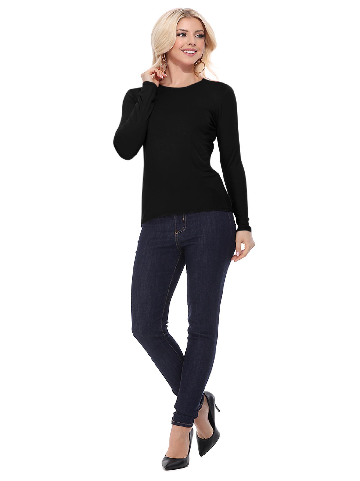 Women's Basic Crew Neck Long Sleeve Solid Tee Top Casual T-Shirts