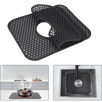 WJJIYR Silicone Sink Mat, 13.6''x11.6'' Folding Non-Slip Heat Resistant Kitchen Sink Protector Mats with Center Drain, Grid Design for Stainless Steel & Porcelain Sinks