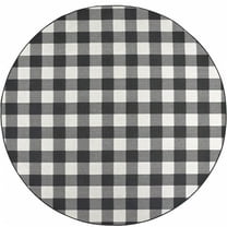 8 in. Gingham Indoor Outdoor Round Area Rug, Black & Ivory