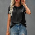 thumbnail image 2 of Tops for Women Crewneck Solid Color Pleated Puff Sleeve T-shirt Ladies Beach Blouse Tunic Tops Women's Summer Clothes, 2 of 6