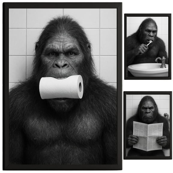 Bigfoot Bathroom Decor, Wall Art, Farmhouse Photo Picture Set, 3pk, 8.5x11, TheNameStore