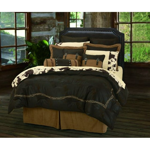 HiEnd Accents Embroidered Barbwire Comforter Set, Queen, Chocolate