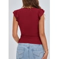 thumbnail image 2 of Remera PRETTYGARDEN Mujer Cuello en V Volados Sin Mangas Ajustada Vino Tinto XL, 2 of 8