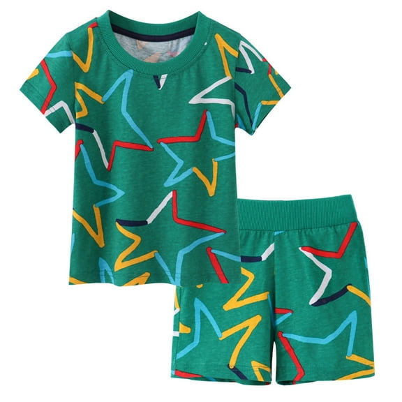 Toddler Boys Clothes 2-Piece Short Sleeve Cartoon Prints T Shirt Tops and Shorts Child Outfits Sets Size 18-24 Months ,Green