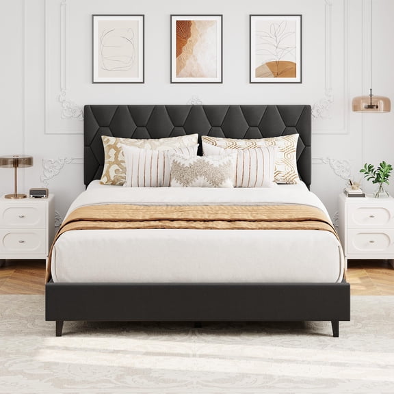 Twin/Full/Queen/King Bed Frame with Adjustable Headboard,Heavy-Duty Platform Bed Frame,Upholstered Mattress Foundation with Wood Slat Support,No Box Spring Needed,Noise Free