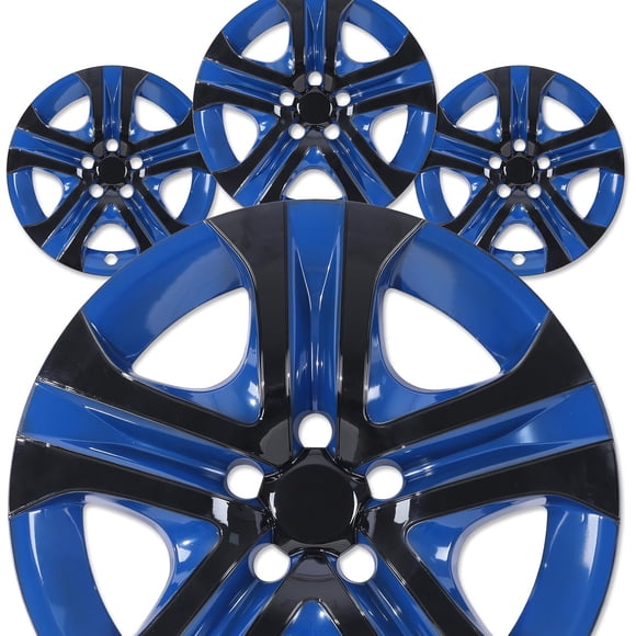 4 Pack 17 Inch Black & Blue Wheel Covers, Snap-On Hub Caps for Steel Wheels