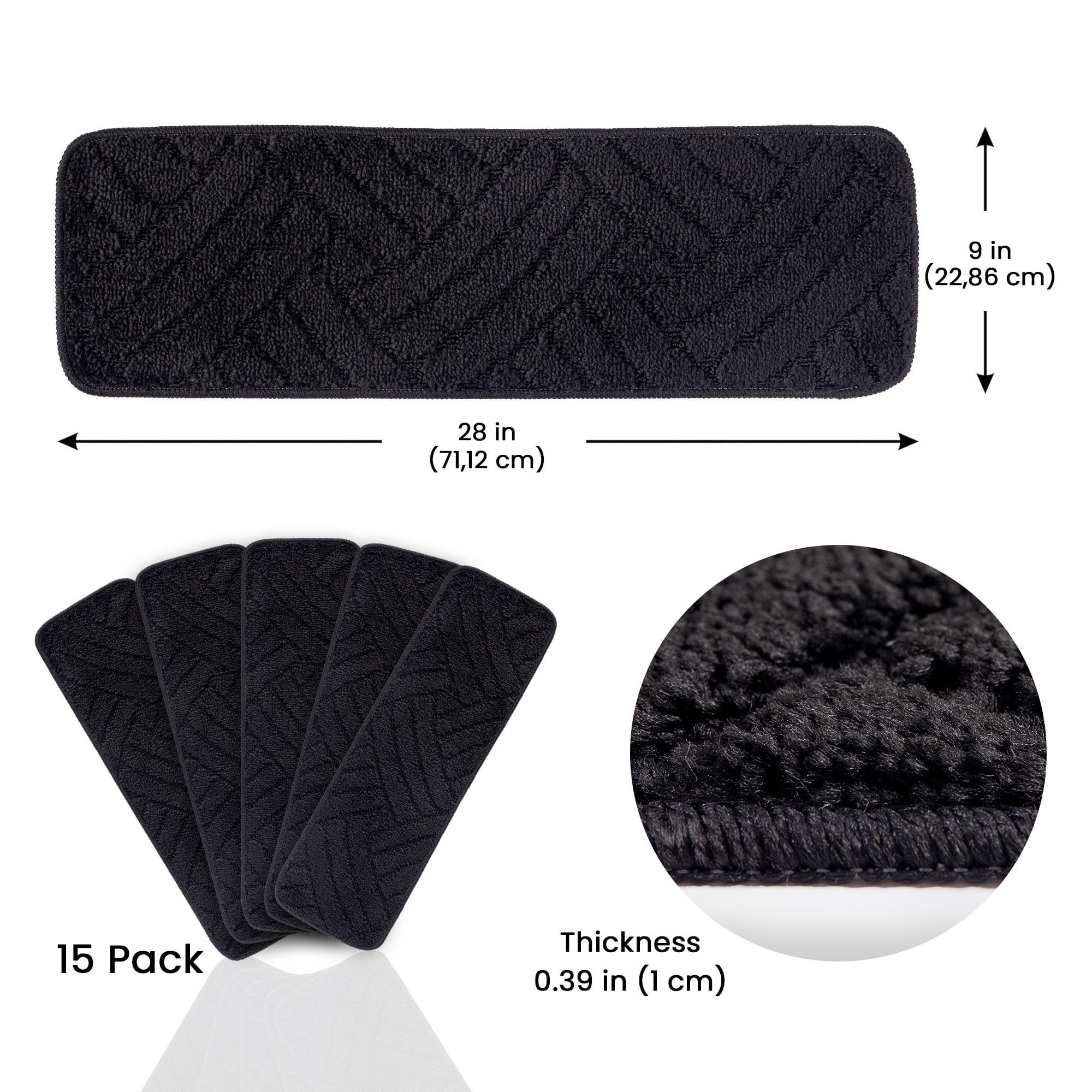 SussexHome Carpet Stair Treads for Wooden Steps - Indoor Staircase Step Treads with Thick Carpet & Pattern Design - Self Adhesive Safety Treads to Prevent Slipping - Pet & Kid-Friendly - 15-Pack