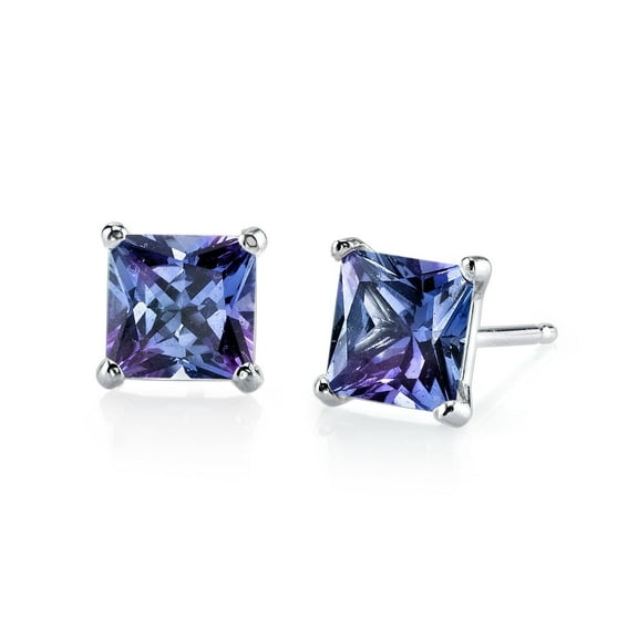 Paris Jewelry 2 Ct Princess Cut Created Alexandrite Stud Earrings, 24k White Gold Jewelry for Women plated