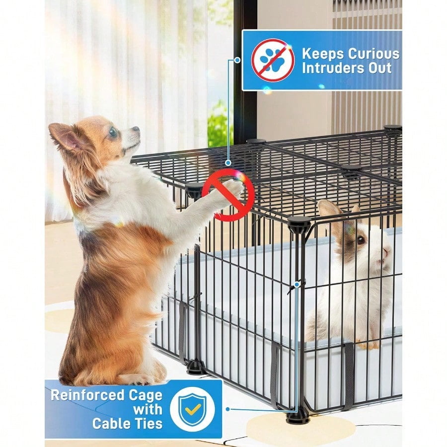 Guinea Pig Cages with Floor Mat 20 Panels Guinea Pigs Playpen with Top Cover Metal Rabbit Cage Indoor for Hedgehogs Quail Chickens 47 L x 24 W x 12 H