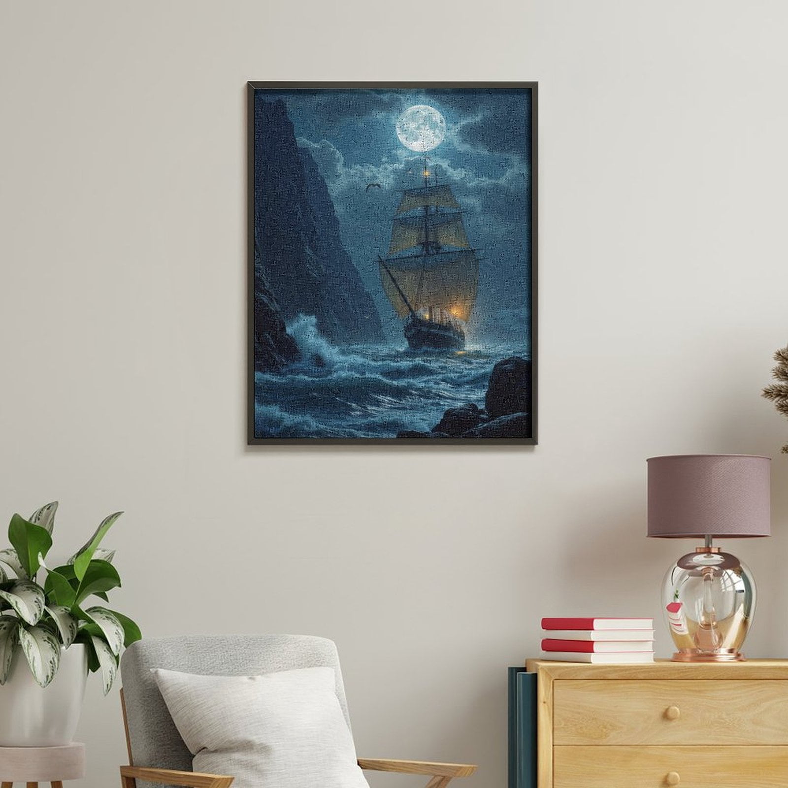 Paint by Numbers Kit for Adults, Sailing Ship Moonlight Ocean Waves Paint by Numbers, Easy Paint by Numbers Kit for Adults Beginner, DIY Adult Paint by Number Kits on Canvas, Home Decor