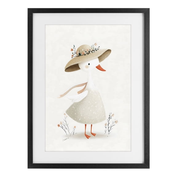 Stupell Industries Cottage Charming Goose in Sunhat Black Framed Print Under Glass, 14 x 20, by Ink Drop Loft