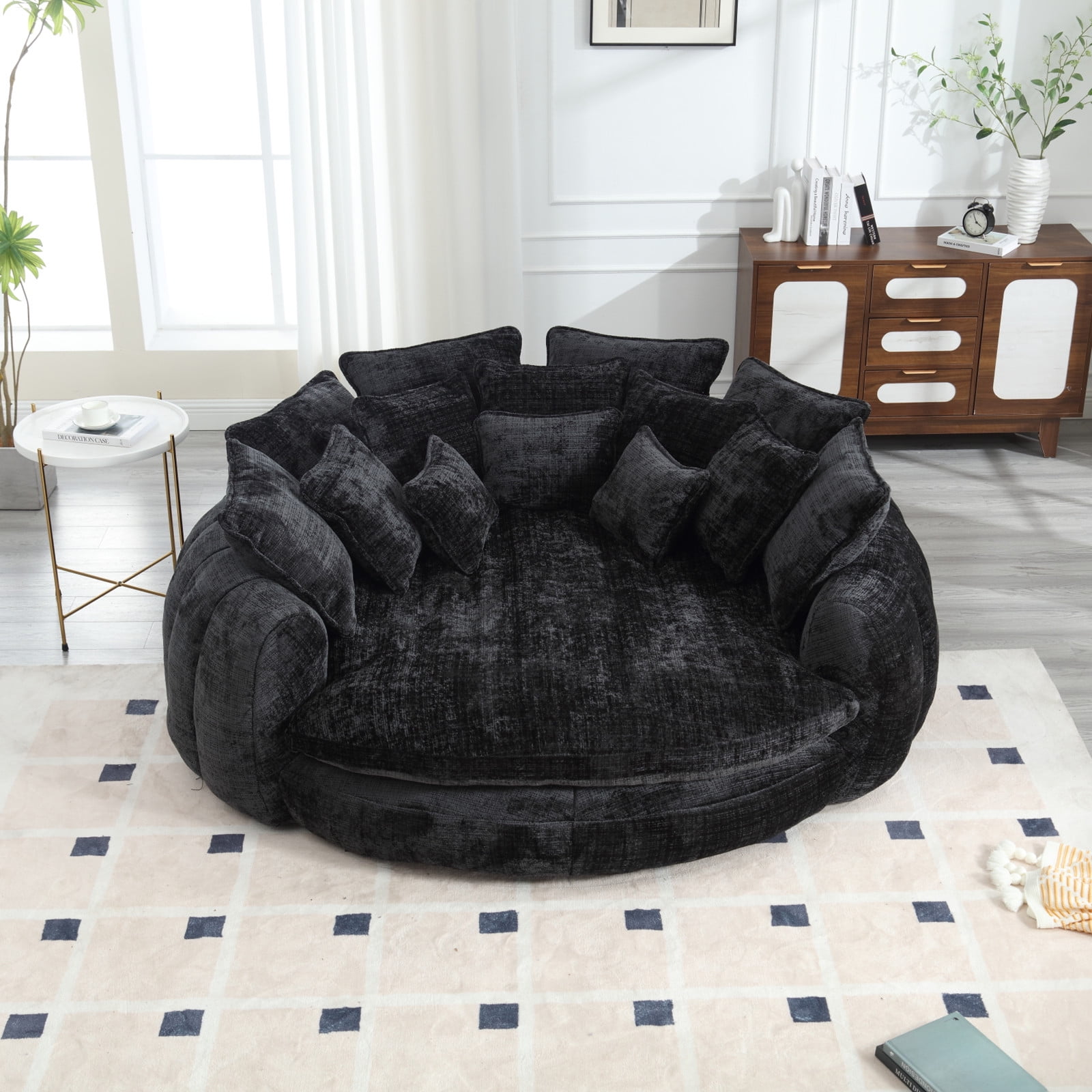 litvz 81.1in extra wide round boneless sofa oversized round chaise lounge comfy with 14 pillows for living room