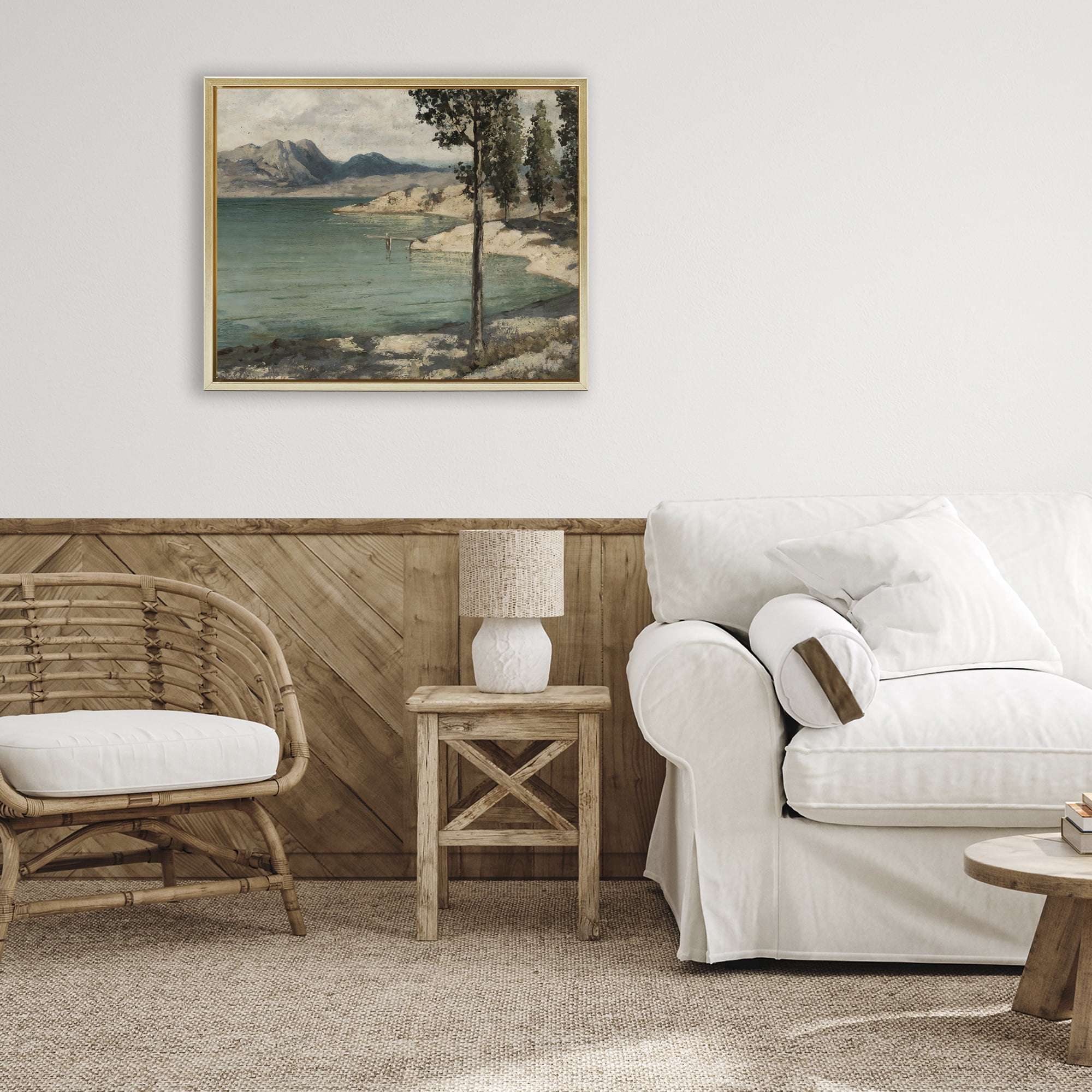 Stupell Industries Tranquil Shore with Trees Gold Framed Floater Canvas Wall Art, design by Arlington Prints
