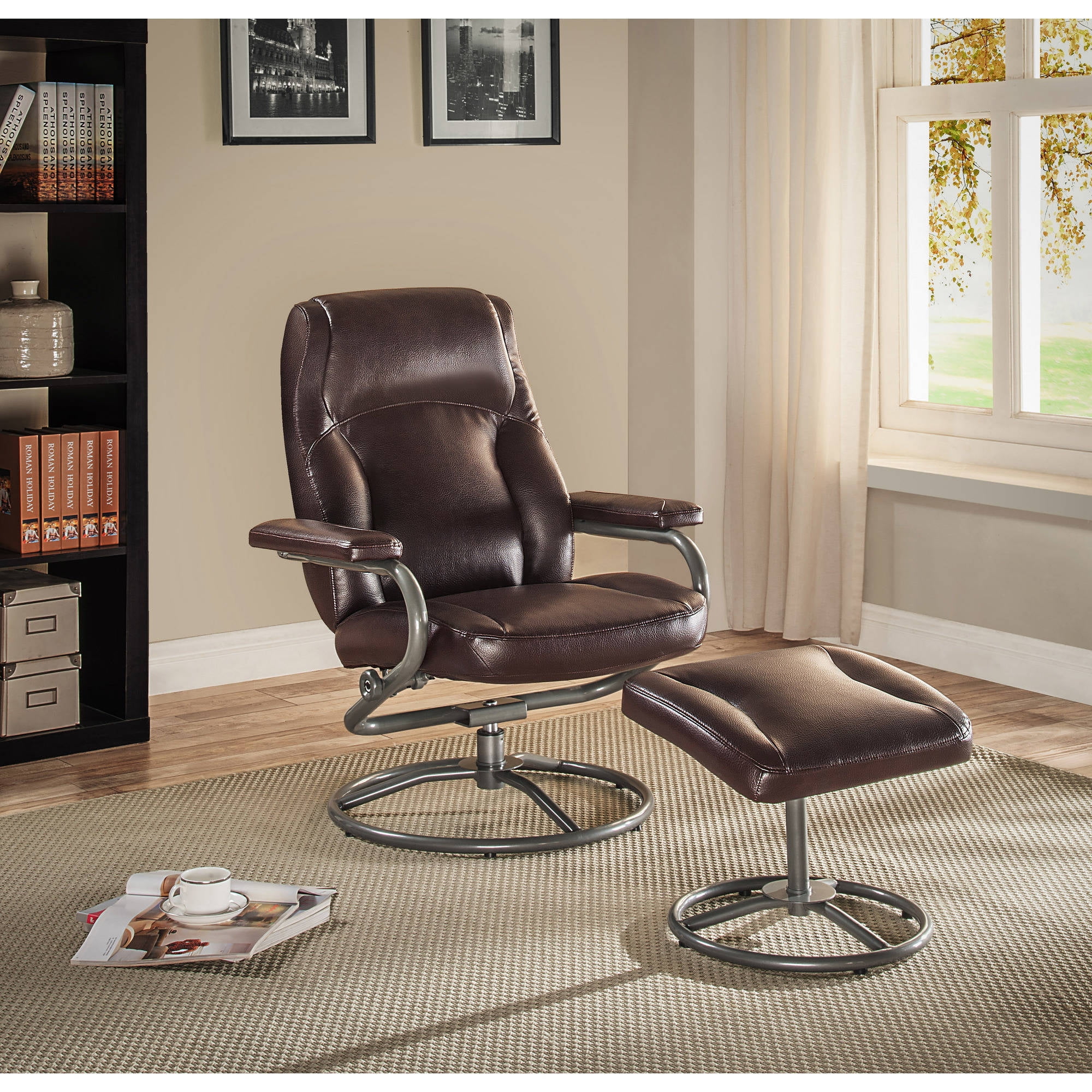 Recliner Chair Ottoman Set Living Room Swivel Office Furniture Seat Recliner Chair Ottoman Set Living Room Swivel Office Furniture Seat Brown Vinyl