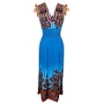 thumbnail image 1 of Peach Couture Multicolor Tropical Border Print Maxi Dress Blue Medium, 1 of 2