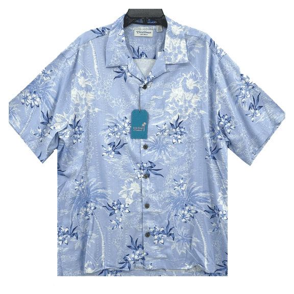 Roundtree Yorke Caribbean Silk Blend Men’s Blue Topical Print Shirt Size XL