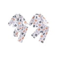 thumbnail image 2 of Cjfdfy Toddler Baby Girl Boy Halloween Silk Stain Pajamas Set Kids Girls PJS Set Sleepwear Fall Winter Clothes Pumpkin Bow Print Long Sleeve Button Down Shirt with Long Pants Set Loungewear 1-10Y, 2 of 9