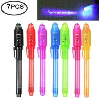 DirectGlow 12 Invisible Ink Markers & 4 UV LED Lights UltraViolet  Blacklight Pens Blue Red Yellow Assorted