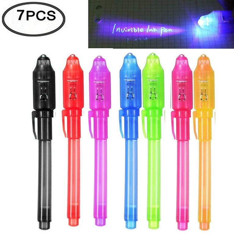 7 Pcs UV Light Pen Set Invisible Ink Pen Kids Spy Toy Pen with