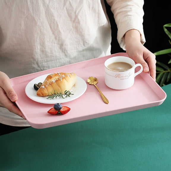 Dinner Tray, Unbreakable Lunch Tray, Decorative Food Serving Tray, Coffee Table Tray, Wheat Straw Tray Tea Platter for Couch, Party, Dining, Picnic, Snack, Appetizer (Pink)