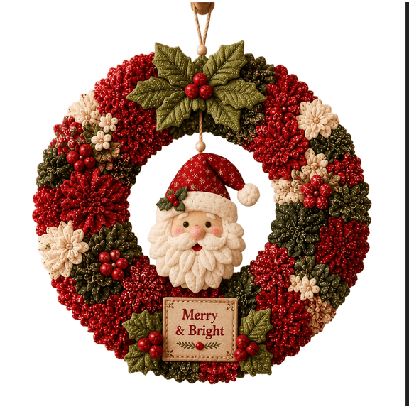 Christmas DIY Fabric Wreath Craft Kit Santa Face Hanging Wreath Making Set for Front Door Wall Home Holiday Decoration