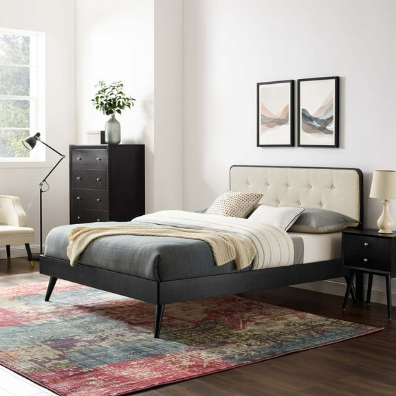 Modway Bridgette King Wood Platform Bed With Splayed Legs in Black Beige