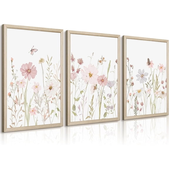 FCCUYE Wildflower Nursery Wall Art Pink Watercolor Floral Painting Baby Girl Nursery Canvas Wall Decor Vintage Botanical Flower Picture Boho Wildflower Prints for Bedroom 12x16x3 Inch Unframed