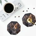thumbnail image 5 of Pofeuu Wide Eyed Cartoon Cats Print Leather Coasters Set of 6, Round Cups Mugs Mat Pad for Home Kitchen Heat Resistant Drink Coasters,Octagon, 5 of 7