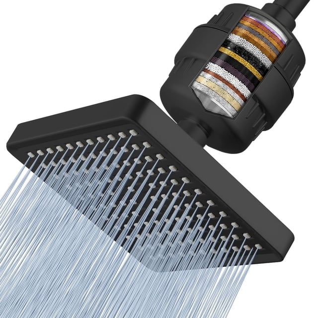 Cabezal de ducha filtrado de lluvia de lujo de 20 etapas para agua dura, quita cloro y sustancias nocivas, cuadrado de alta presión de 6 pulgadas