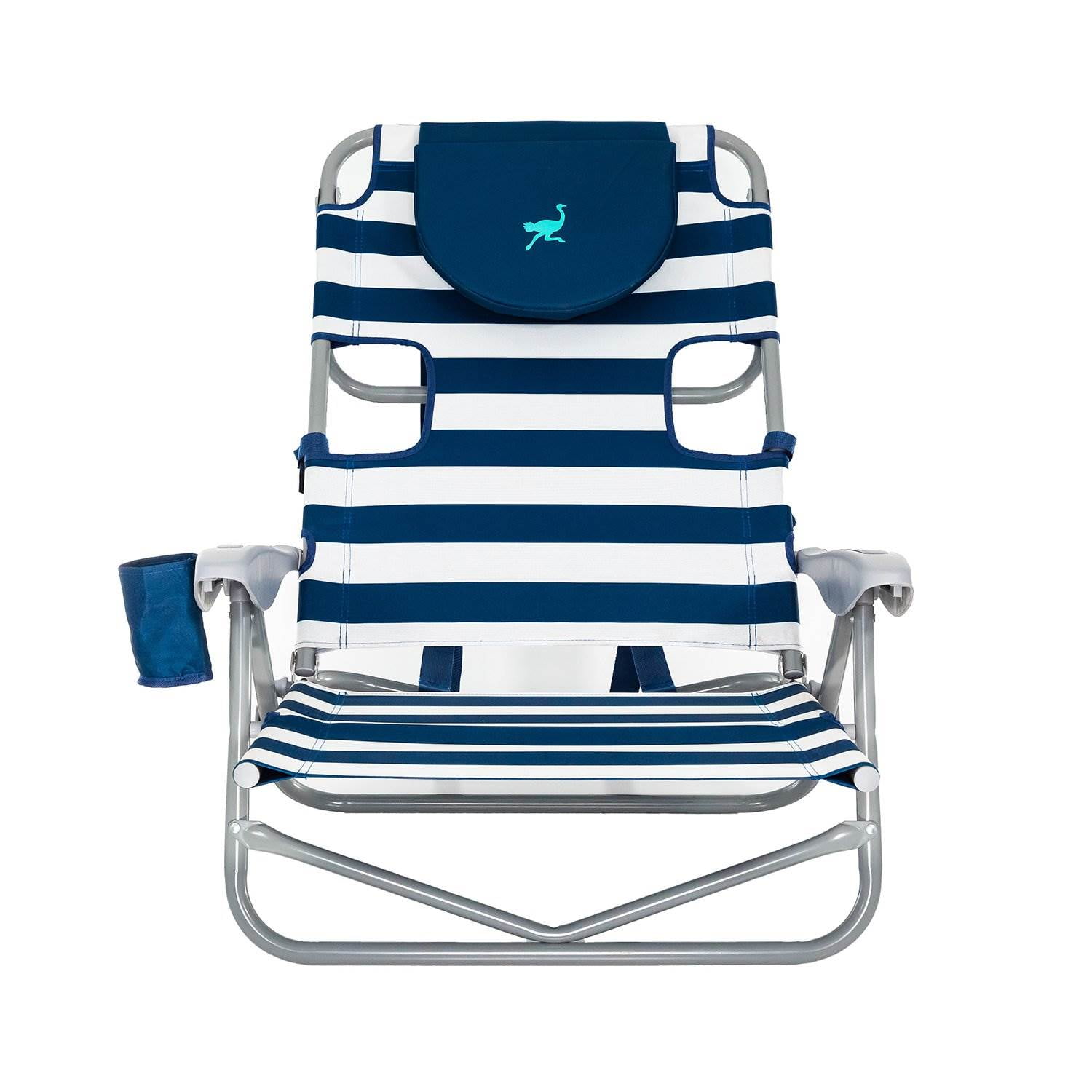 Striped Blue Open Box Ostrich On-Your-Back 5 Position Recline Beach Chair 