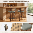 thumbnail image 4 of LEGAHOME Swivel Bar Stools Set of 2, 26” Upholstered Counter Height Bar Stools with Cane Rattan Back and Wood Legs, Mid-Century Modern Barstools for Kitchen Island, 300 lbs, Walnut + Light Green, 4 of 9