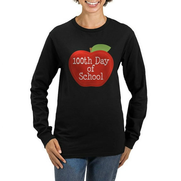 CafePress - 100Th Day Of School Red Apple Long Sleeve T Shirt - Women's Long Sleeve Graphic Tee Casual Fit