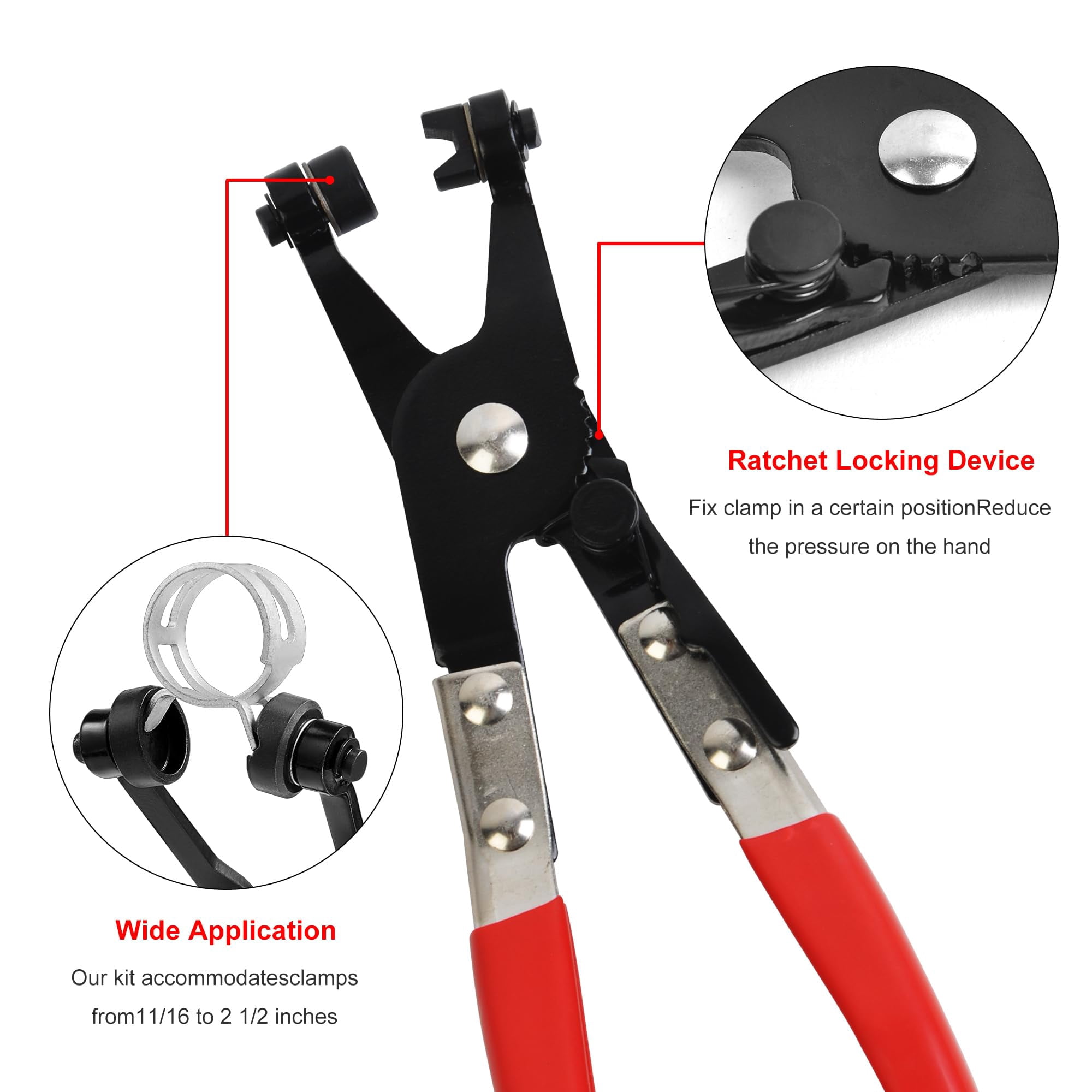 9PCS Hose Clamp Pliers for Fuel Oil and Water Hoses, Long Reach Hose Clamp Remover Kit with Flexible Wire Clic R Type Swivel Jaw Flat Band Pliers Set