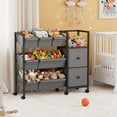 thumbnail image 7 of Kids Toy Organizers and Storage Bins - 7 Storage Bins + 2 Fabric Drawers + 1 Bookshelf, Playroom Storage, Mobile Cart Organizer for Toy, Clothes, Blankets and Books - Black, 7 of 7