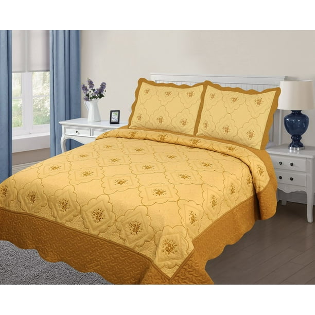 3PC Quilted Bedspread Cover Oversized Extra Twin Size High Quality