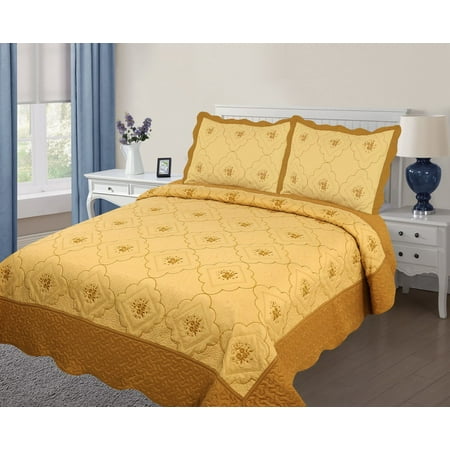 3PC Quilted Bedspread Cover Oversized Full Size High Quality Embroidery Quilt - (Best Glock 43 Upgrades)
