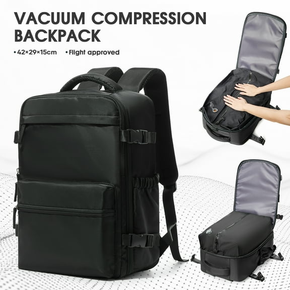 Travel Vacuum Backpack with Air Pump, Vacuum Seal Carry on Backpack for Airplanes for Women and Men, Black , 11.42 in. x 5.90 in. 16.54 in