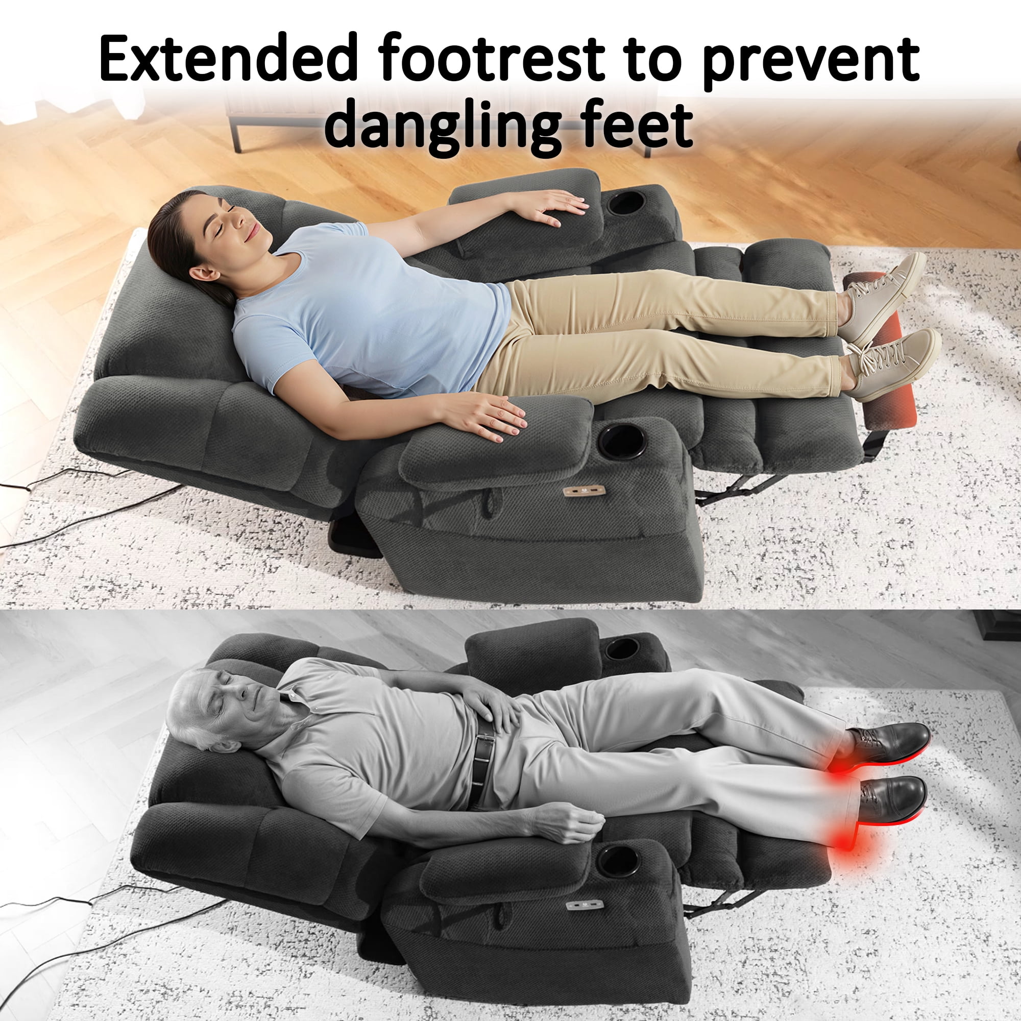 MCombo 27.2'' Extra Wide Triple Motor Power Lift Recliner for Elderly, Sleep Recliner Sofa with Adjustable Headrest, Fabric, Grey
