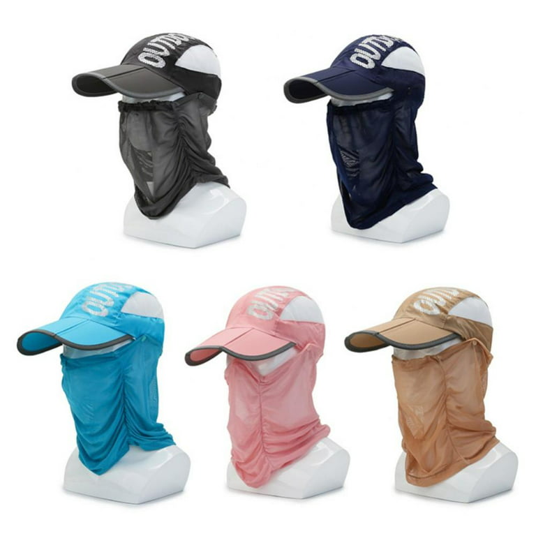 Baseball Hat with Removable Mesh Face Neck Flap Cover Outdoor Hiking  Fishing Hat Men Women Sun Cap with Ponytail Hole