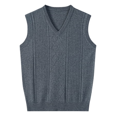 GSPCLAM Sweater Vest for Men Winter Thick Warm Sleeveless Knitted Sweater V-Neck Solid Textured Thermal Vest Gray XL