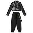 thumbnail image 4 of YONGHS Kids Girls Hip Hop Dance Costume Outfits Long Sleeve Sequin Crop Top with Cargo Pants Set Black 10, 4 of 5