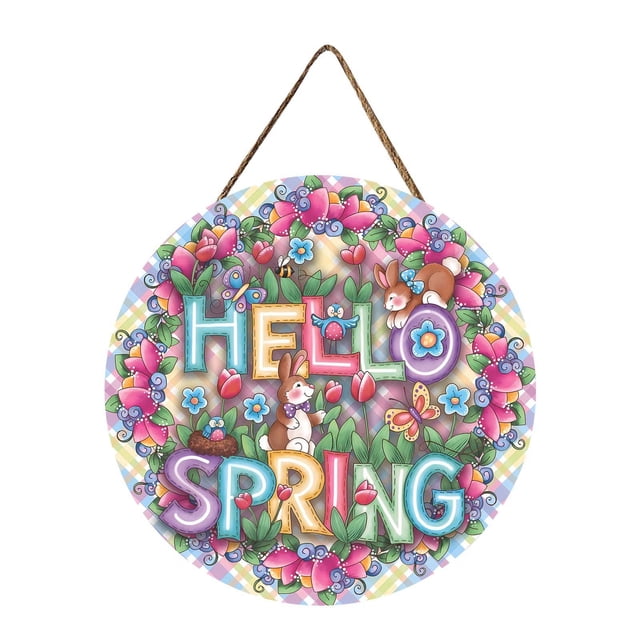 Decoración Hello Spring Decoración Para Colgar En Puertas De Madera Hello Spring Ambiente Festivo Primaveral Decoración Para El Hogar Decoración Para Colgar En Puertas