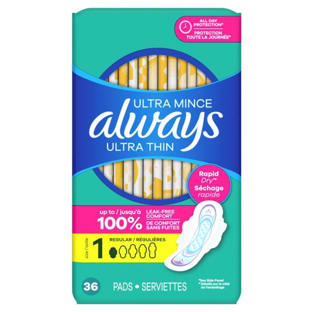 Toallas Sanitarias Always Ultra Delgadas Talla 1 Regular Paquete de 36 Unidades x 3