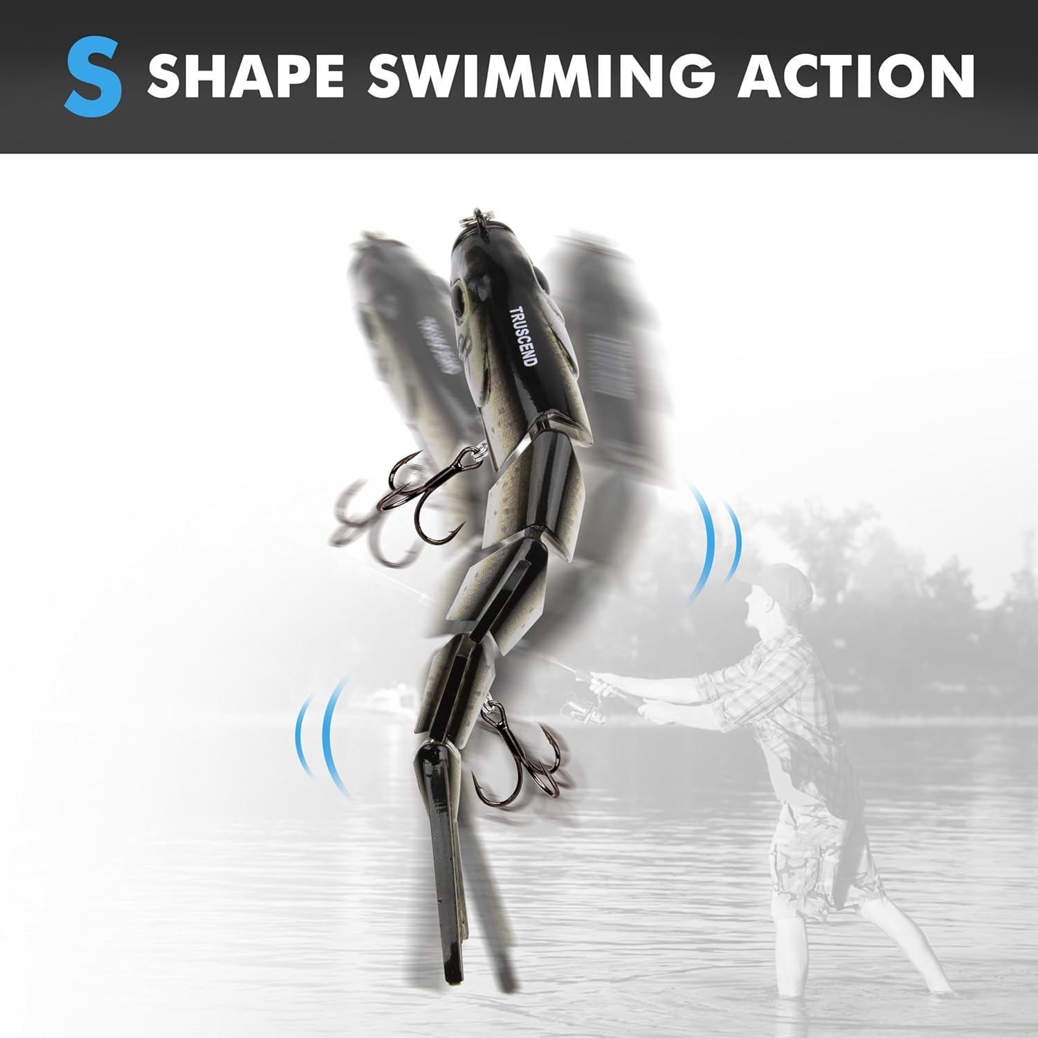 TRUSCEND Easy Catch Swimmax, Magic Noisy Turbulent Wiggling and Vibrating Actions for More Bites, Segmented Swimbait Jointed by Dyneema Strongest Fiber, Lifelike Fishing Lures for Family Fishing