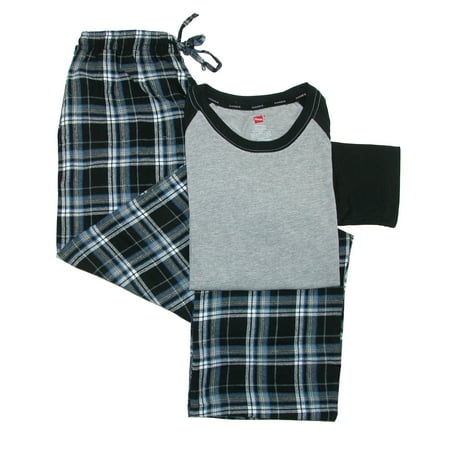 Flannel Mens Pajamas - Hanes Men's Cotton Long Sleeve Shirt and Flannel Pajama Pants