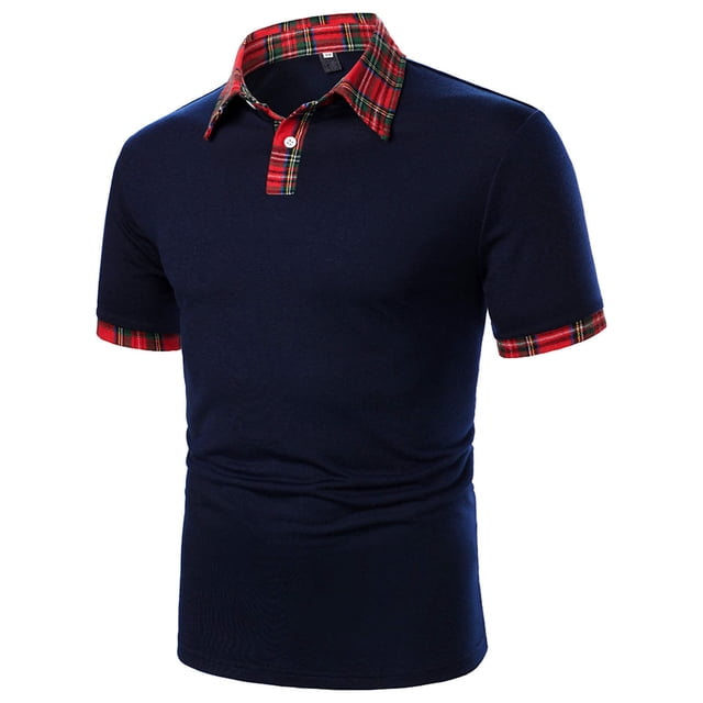Pompotops Men's Spring And Summer Leisure Patchwork Shirt With Lapel Short Sleeves on Sale